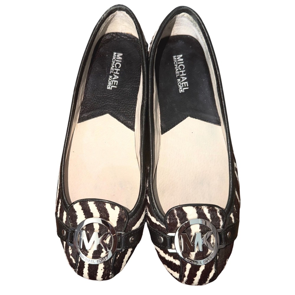 Michael Kors Zebra Print Calf‎ Hair Ballet Flats Silver Black White Shoes 7M